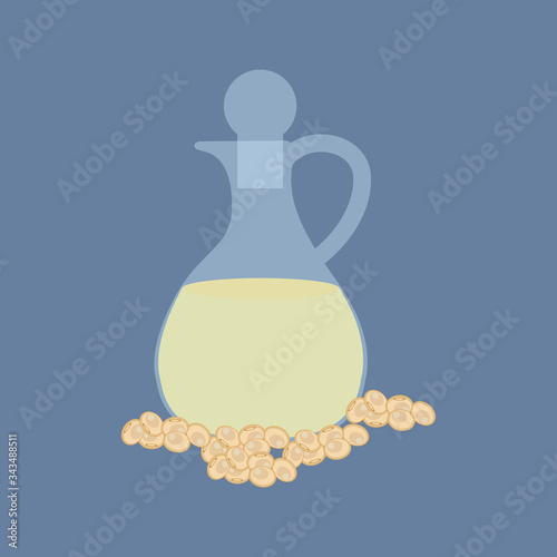 Soybean organic oil in glass bottle vector illustration