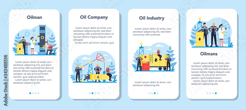 Oilman and petroleum industry mobile application banner set.