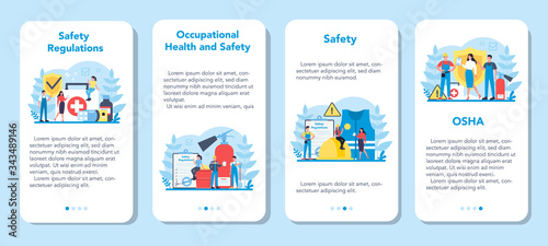 OSHA concept mobile application banner set. Occupational safety