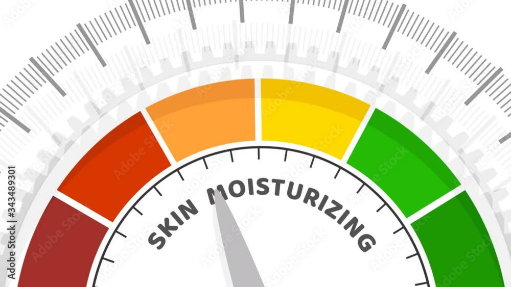 Abstract meter read level of skin moisturizing result. Color scale with arrow. The measuring device icon. Colorful infographic gauge element. Abstract meter read level of skin moisturizing result. Color scale with arrow. The measuring device icon. Colorful infographic gauge element.