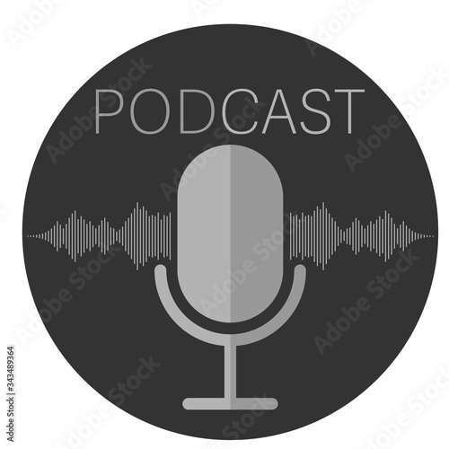 simple round flat podcast icon or symbol with recording microphone and waveform vector illustration