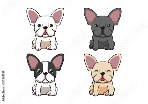 Set of vector cartoon character french bulldog dog for design.