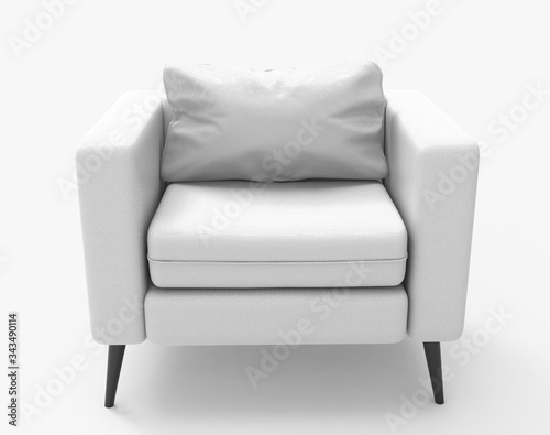 
White perforated leather sofa. Isolated on white. Clipping path. 3D Rendering.