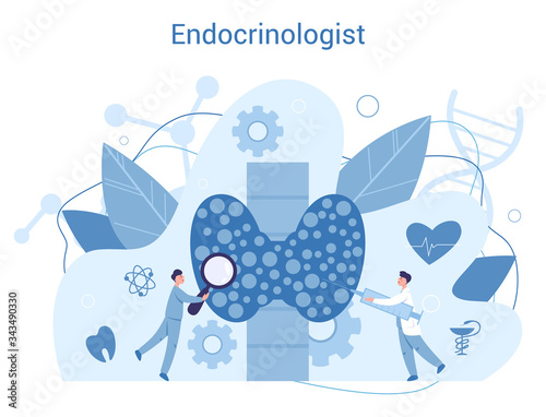 Endocrinologist concept. Thyroid examination. Doctor standing at big
