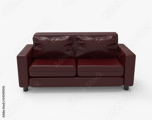 

Brown leather double sofa. Isolated on white. Clipping path. 3D Rendering.