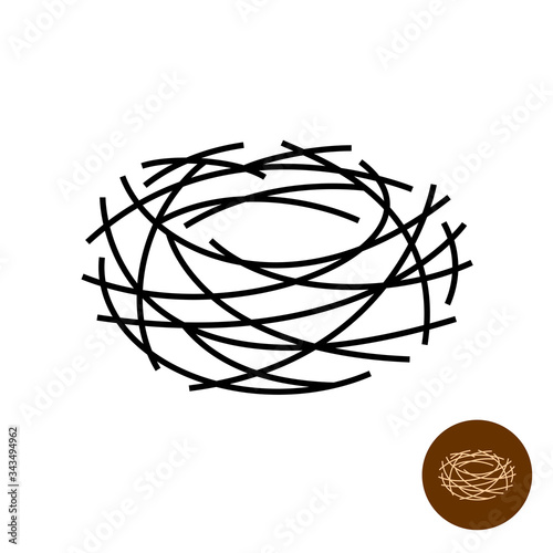 Nest logo. Thin lines empty bird's nest isolated symbol. Adjustable stroke width.