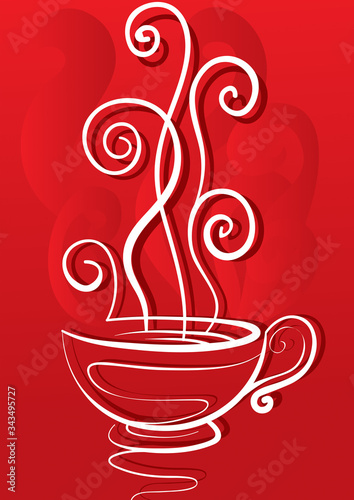 tea or coffee mug, hot drink, isolated object on a red background, vector illustration,