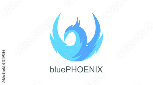 blue phoenix logo. great and strong bird, vector illustrations