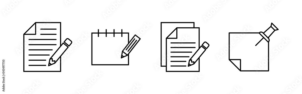 Note icons set. Taking note icon vector. Edit line icon. Document write. Content writing Note icons set. Taking note icon vector. Edit line icon. Document write. Content writing