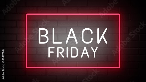 Black friday neon light on wall. Sale banner blinking neon sign style for promo video. concept of sale and clearance.Business and service concept.