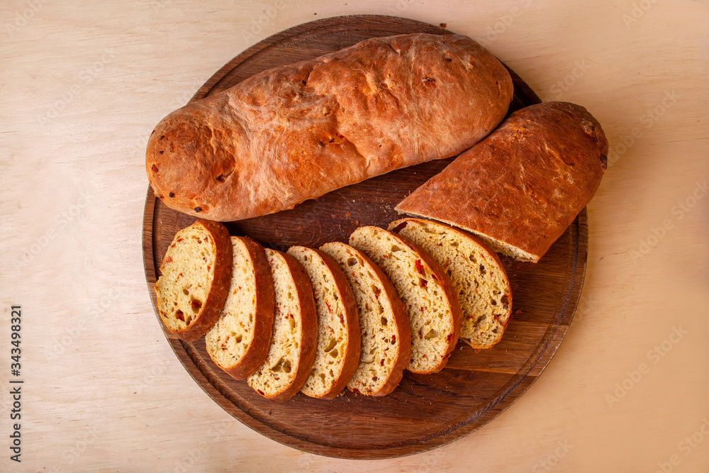 sliced sliced fresh bread on a wooden board sliced sliced fresh bread on a wooden board