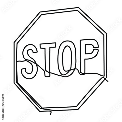 Fotobehang one line continuous drawing stop sign