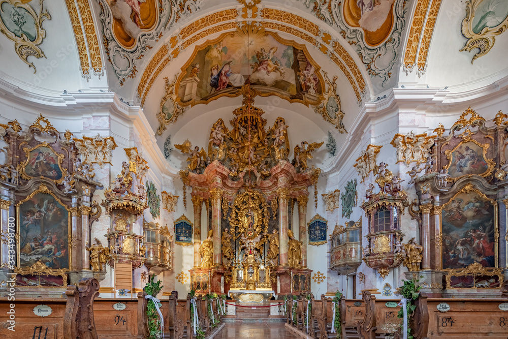 Kirche, Wallfahrtskirche, St. Maria Himmelfahrt, Marienberg, Burghausen, Landkreis Altötting, Oberbayern, Bayern, Deutschland, Innen