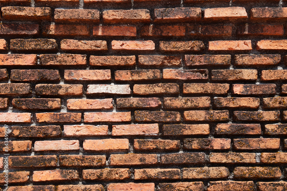 Naklejka premium Brown brick wall - Surface texture background - Construction and building backdrop