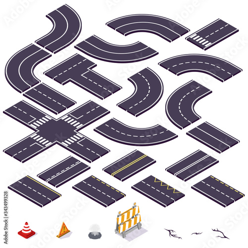 isometric road elements. Vector illustration.