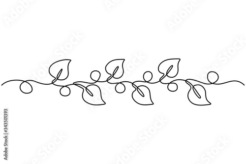 Continuous line drawing. Plant with heart shaped leaves. Black isolated on white background. Hand drawn vector illustration. 
