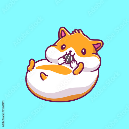  Vector de Cute Hamster Eating Vector Icon Illustration.  Personaje de dibujos animados de mascota de hámster.  Icono Animal Concepto Blanco Aislado.  Estilo de dibujos animados planos adecuado para la página de inicio web, pancarta, volante, pegatina, tarjeta do Stock