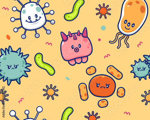 Cute Virus Set Vector Icon Illustration. Corona Virus Collection Cartoon Character. Health Icon Concept White Isolated. Flat Cartoon Style Suitable for Web Landing Page, Banner, Flyer, Sticker, Card