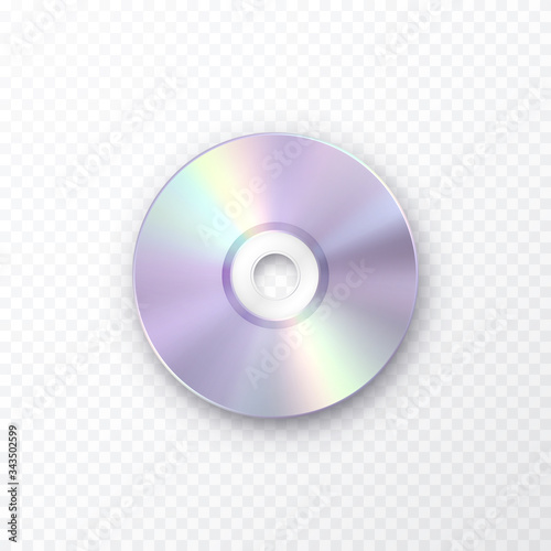 Compact disc for record data isolated on transparent background. Holographic golden disk icon. Vector graphic iridescent neon music cd or dvd template photo