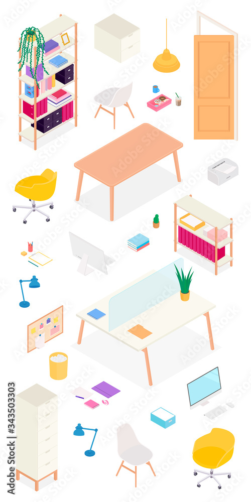 Fototapeta premium Set of isometric furniture and accessories. Vector collection. Illustration in flat design.