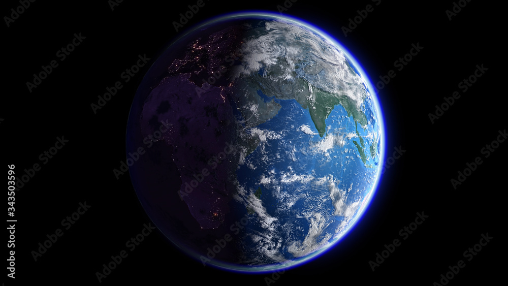 The Earth Space Planet 3D illustration background. City lights on planet. elements from NASA The Earth Space Planet 3D illustration background. City lights on planet. elements from NASA