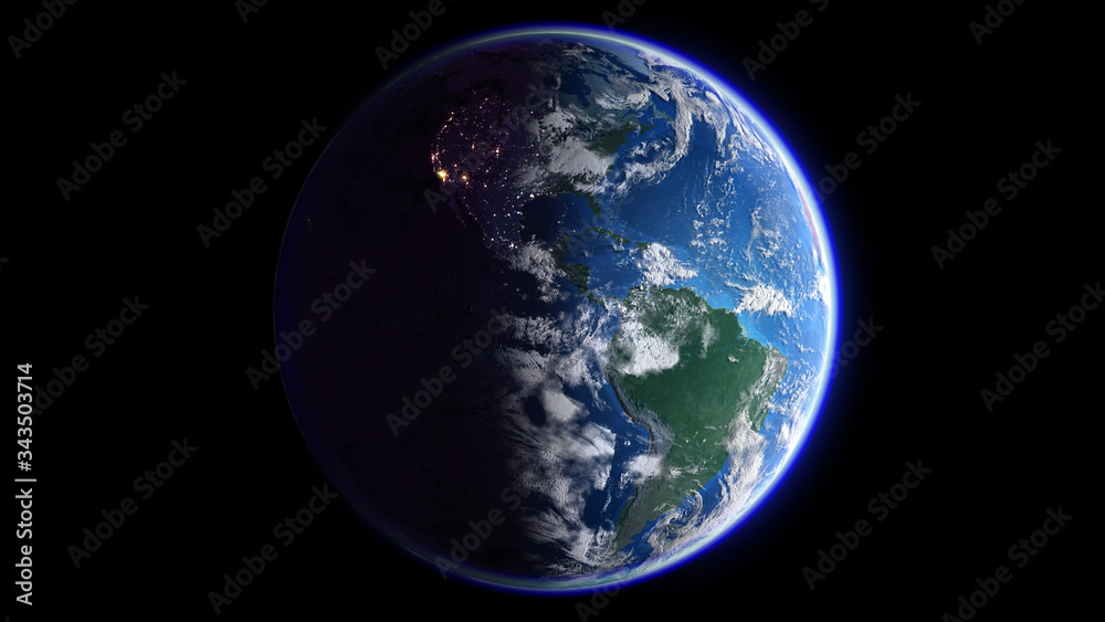 The Earth Space Planet 3D illustration background. City lights on planet. elements from NASA The Earth Space Planet 3D illustration background. City lights on planet. elements from NASA