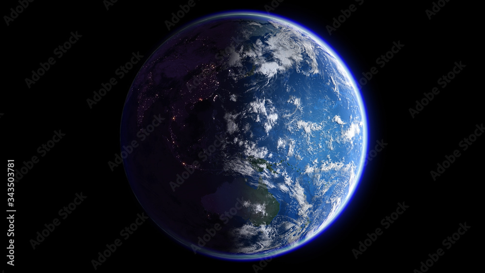 The Earth Space Planet 3D illustration background. City lights on planet. elements from NASA