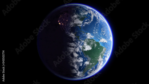 The Earth Space Planet 3D illustration background. City lights on planet. elements from NASA © bluebackimage