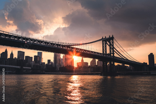 Williamsburg Bridge Panorama at sunset on Manhattan New York City 