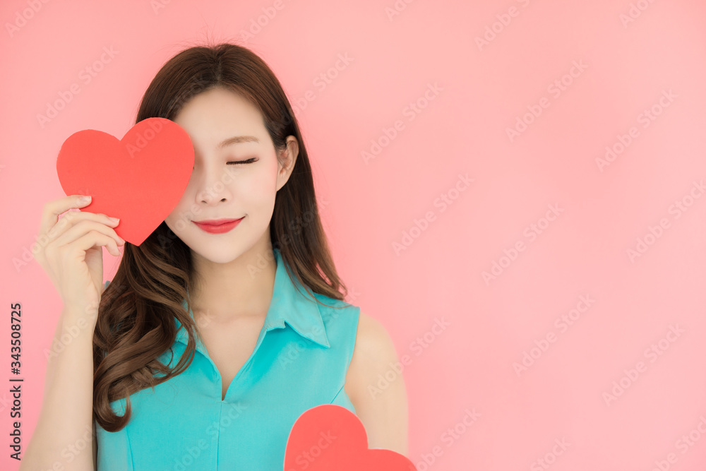 Headshot portrait of young asian sexy girl with long hair and red heart using as background cosmetics woman makeup fashion people model Headshot portrait of young asian sexy girl with long hair and red heart using as background cosmetics woman makeup fashion people model