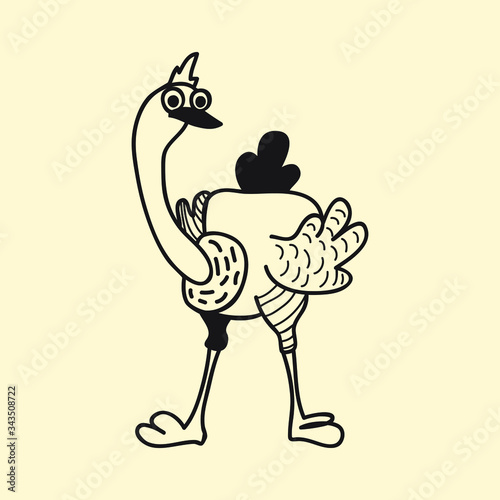 vector bird line icon for web, tatto, logo ostrich