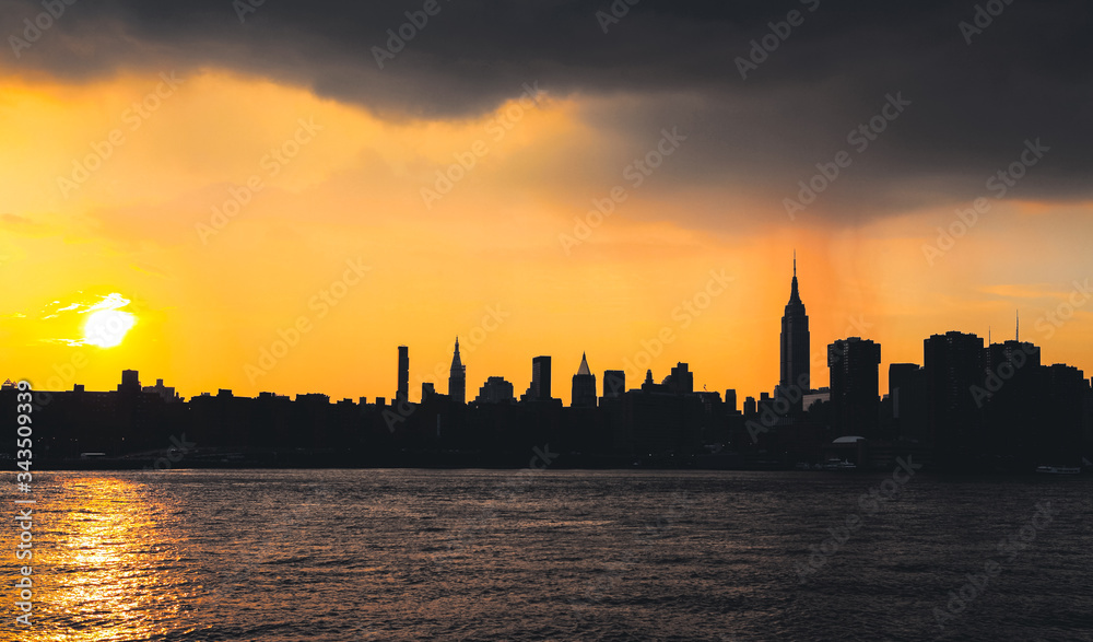 New York City Landmarks, USA. Isolated on yellow, sunset New York City Landmarks, USA. Isolated on yellow, sunset