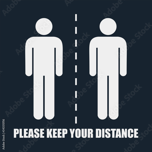 Keep distance sign. Coronovirus epidemic protective equipment. Preventive measures. Keep the 1 meter distance. Vector illustration.