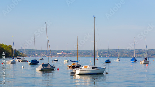 Anchoring sailboats at Lake Ammer (Ammersee)