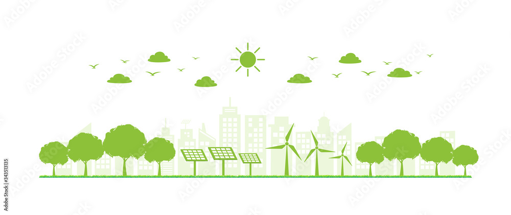 Naklejka Banner flat design for sustainable energy development, Environmental and Ecology concept