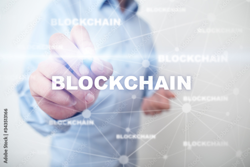 Fototapeta premium Blockchain technology, FIntech, Bitcoin, Cryptocurrency. Business Internet concept.