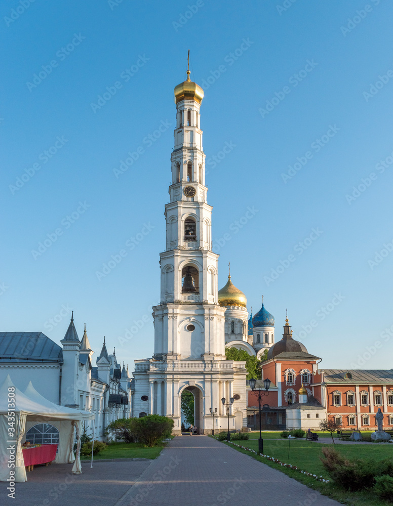 DZERZHINSKY, MOSCOW REGION, RUSSIA - may 2018: Exterior of the Nikolo-Ugreshsky Monastery, courtyard view. Founded in 1380. Forerunner Church.