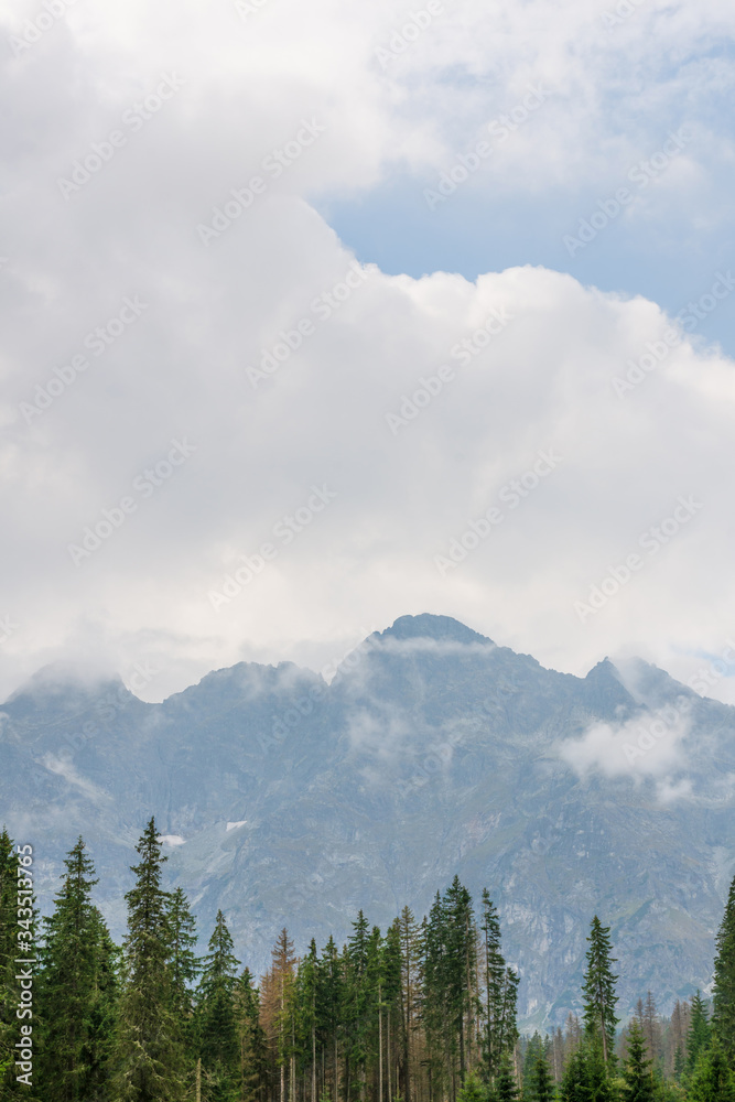 Obraz premium Tatra mountains covered with clouds and thick fog.