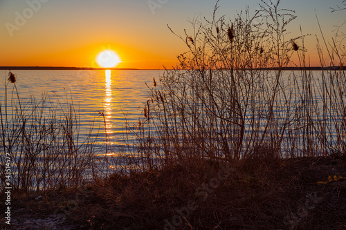 Golden sunset over the lake. Ukraine photo