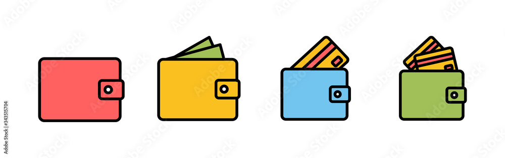 Wallet Icons set in trendy flat style. money wallet icon Wallet Icons set in trendy flat style. money wallet icon