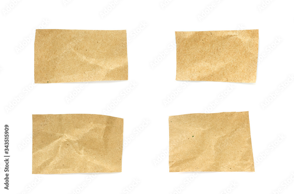 Set torn paper Isolated on a white background. Recycled paper craft stick on a white background. Brown paper torn or ripped pieces of paper isolated on white background.