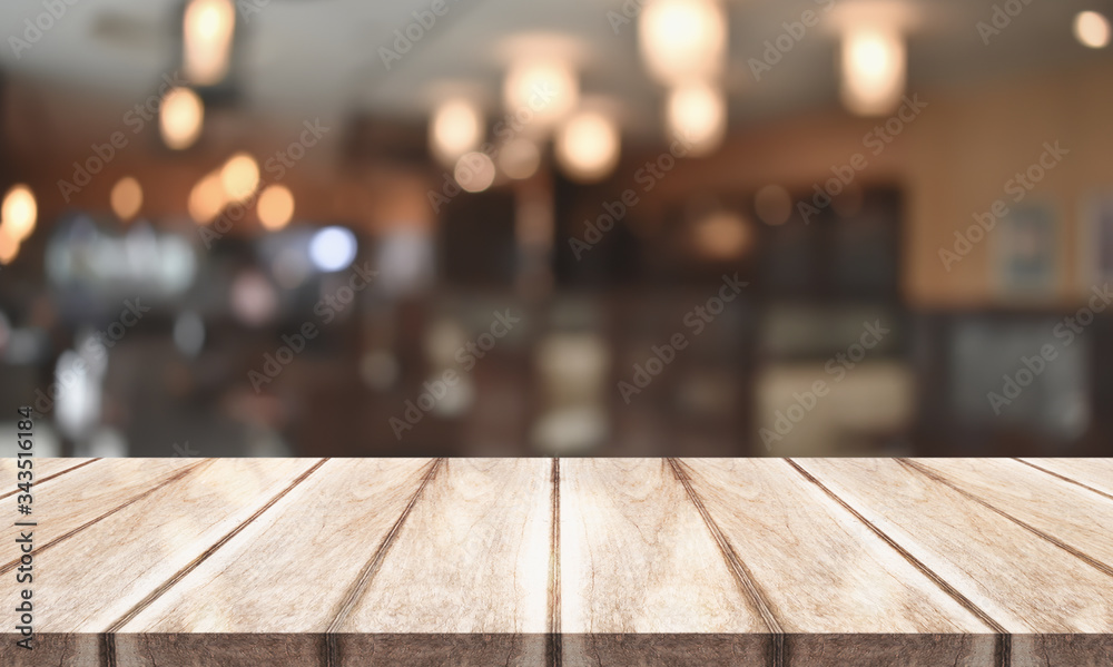 3D Rendering, Wooden top table with bokeh light effect and blur restaurant on background, blur background 3D Rendering, Wooden top table with bokeh light effect and blur restaurant on background, blur background