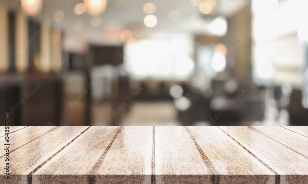 3D Rendering, Wooden top table with bokeh light effect and blur restaurant on background, blur background 3D Rendering, Wooden top table with bokeh light effect and blur restaurant on background, blur background