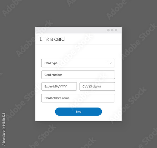 Add bank card. Payment methods design concept. Link Your Bank Account Add Credit Card Step Screen. Minimal style UI design concept