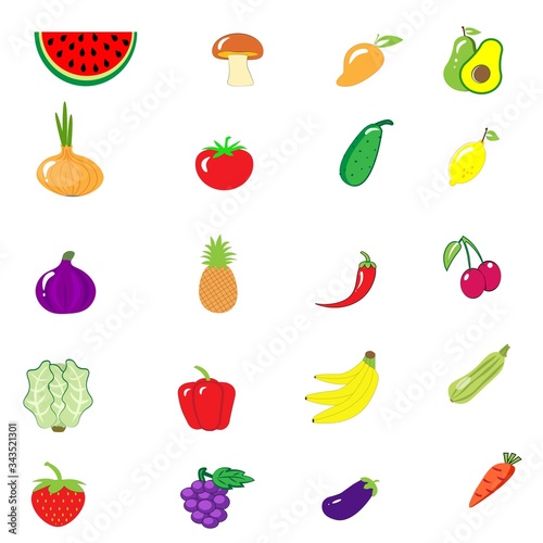 Fruit and vegetables isolated collection set icon. fruits and vegetables vector illustration  