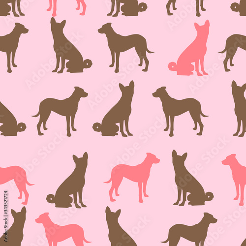 Seamless color pattern with cute dogs. Vector illustration with funny puppies. Background for fabric  textile design  wrapping paper or wallpaper.