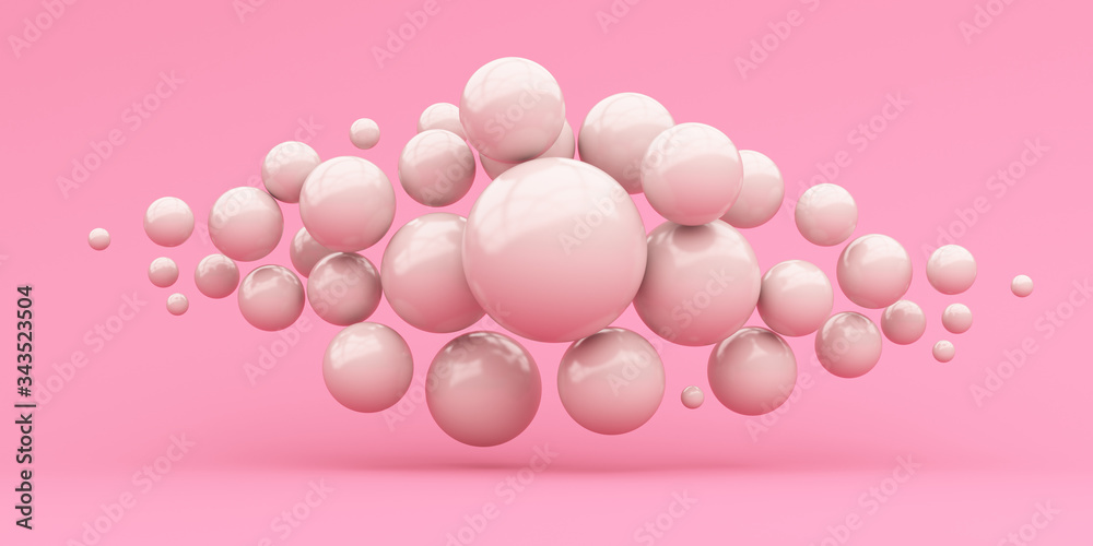 A lot of shiny pink spheres on a pink background. 3d render illustration for advertising. A lot of shiny pink spheres on a pink background. 3d render illustration for advertising.