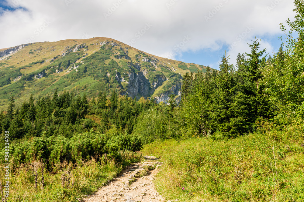 Path in the mountains leading to the top of Giewont in the Polish Tatra Mountains