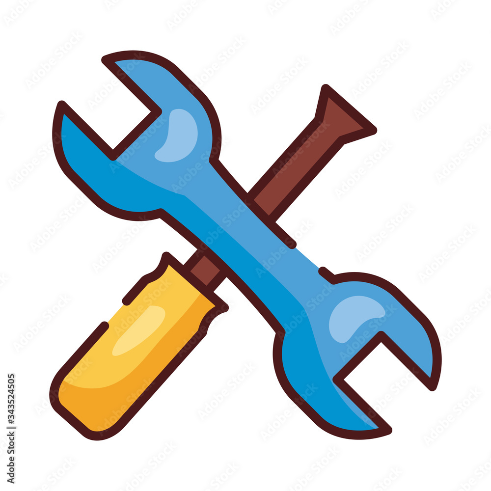 wrench key and screwdriver line and fill style icon wrench key and screwdriver line and fill style icon