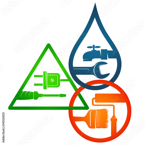 Symbol for repair and service of electricity plumbing and painting